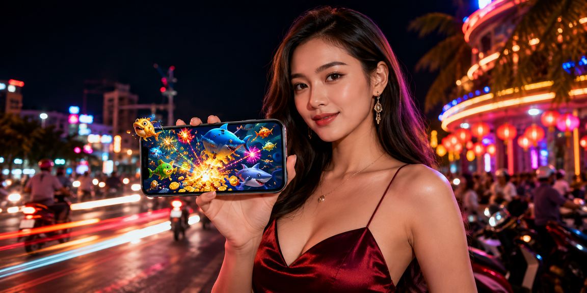 Cảnh chợ đêm Nha Trang sôi động bên bờ biển với trò chơi bắn cá